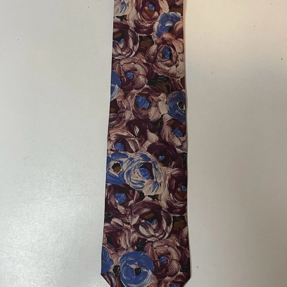 VINTAGE Christian Dior Monsieur Mens Tie 1990s Burgundy And Blue Floral 57”x3.75